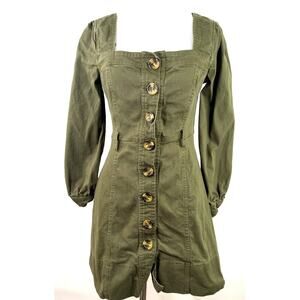 J.O.A. Just One Answer Olive Green Button Long Sleeve Dress Size Small